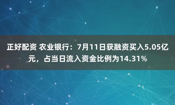 正好配资 农业银行：7月11日获融资买入5.05亿元，占当日流入资金比例为14.31%
