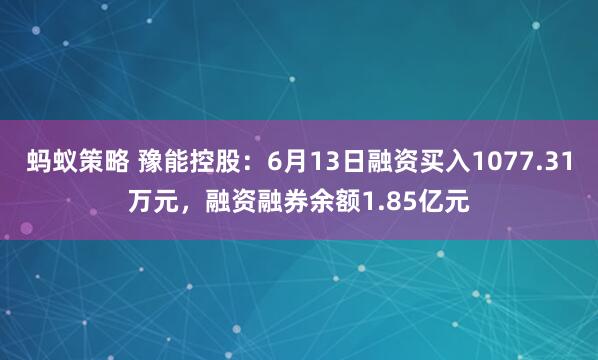 蚂蚁策略 豫能控股：6月13日融资买入1077.31万元，融资融券余额1.85亿元