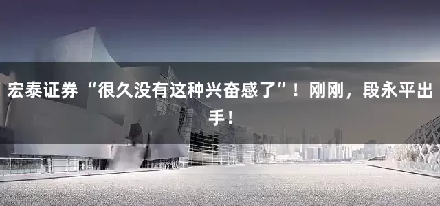 宏泰证券 “很久没有这种兴奋感了”！刚刚，段永平出手！